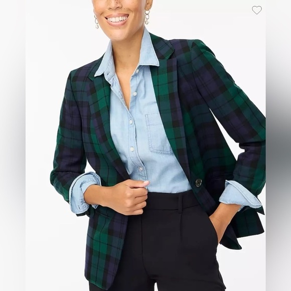 J Crew Factory Black Watch Plaid Classic Preppy Blue Green Tartan Blazer Sz 2 - Picture 1 of 14